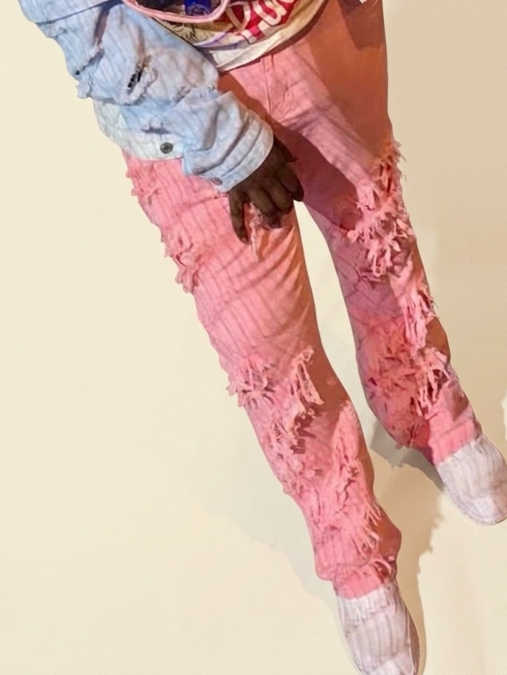 SHEIN Pink Distressed Straight Men’s Jeans